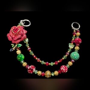 Elegant Red Rose Beaded Bag Charm